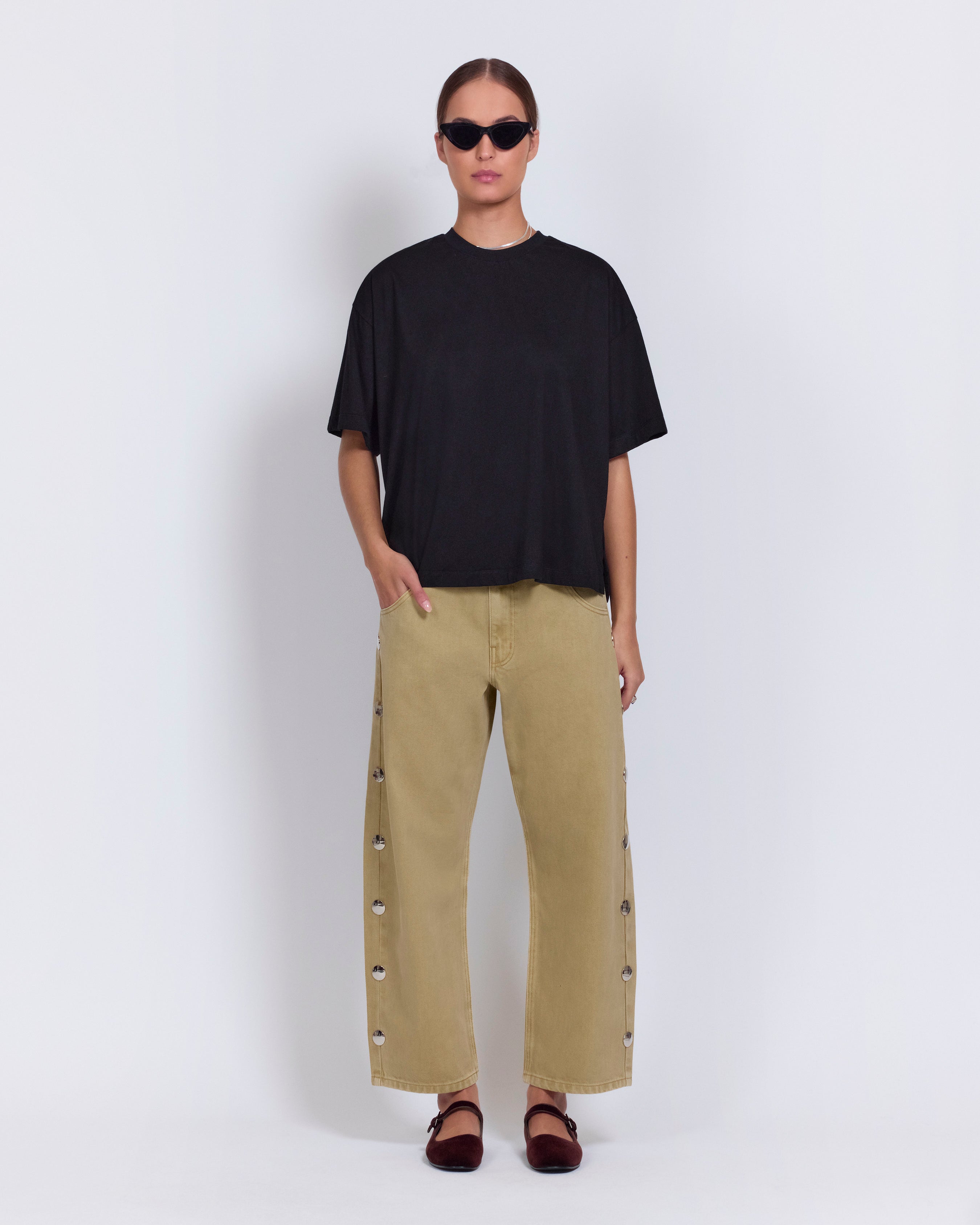 【Yoyocha25 】STUDS DETAIL DENIM PANTS STUDDED WIDE LEG JEANS - Gray | ZARA United States